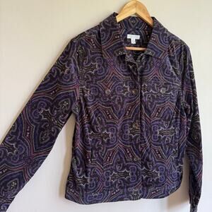 Charter Club Dark Purple and Green Paisley Cotton Corduroy Jacket Size M